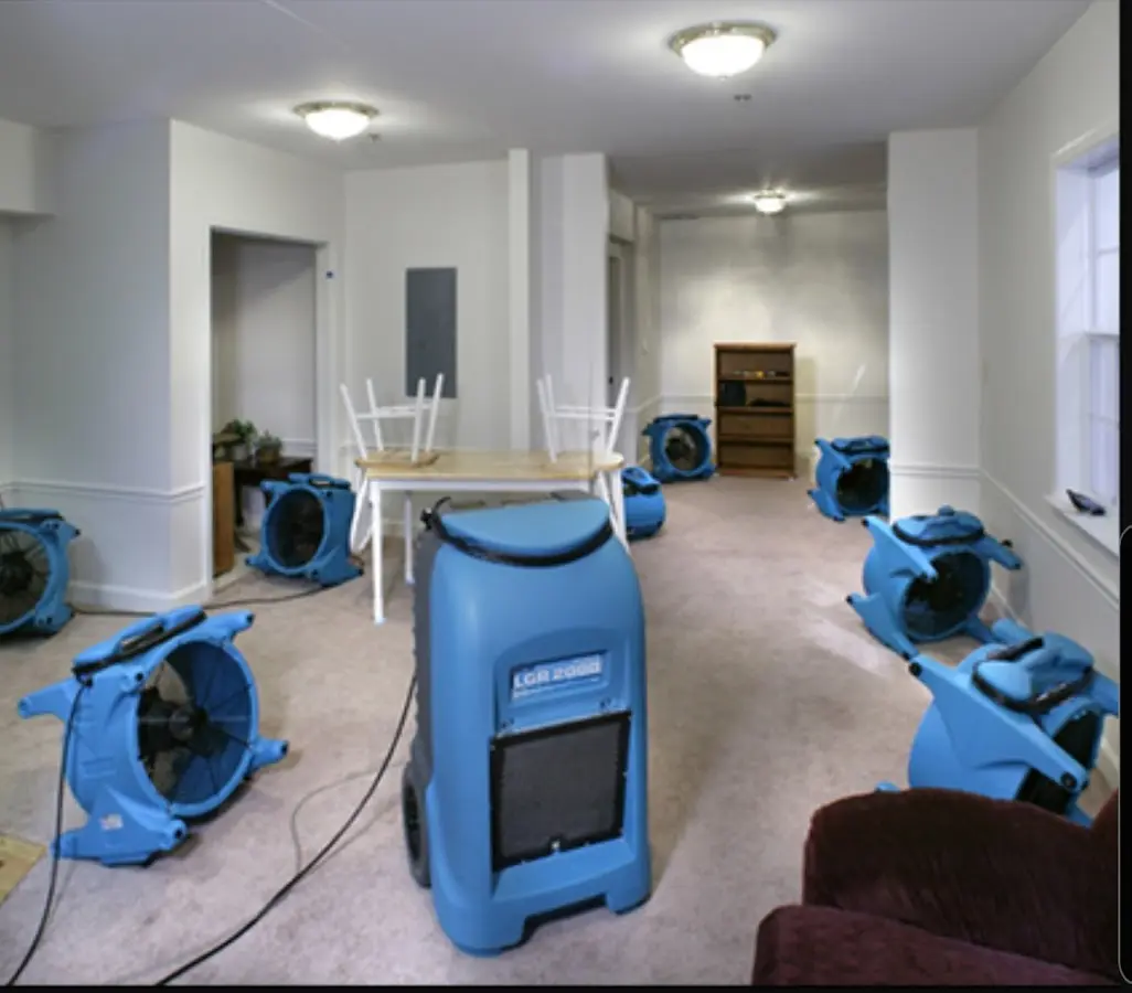 Air movers and dehumidifier setup for Water Extraction & Removal in St. Thomas